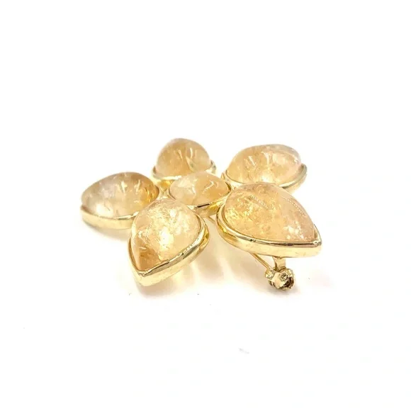 FRANCESCA ROMANA GOLDEN CITRINE FLOWER PIN BROOCH - Picture 7 of 9